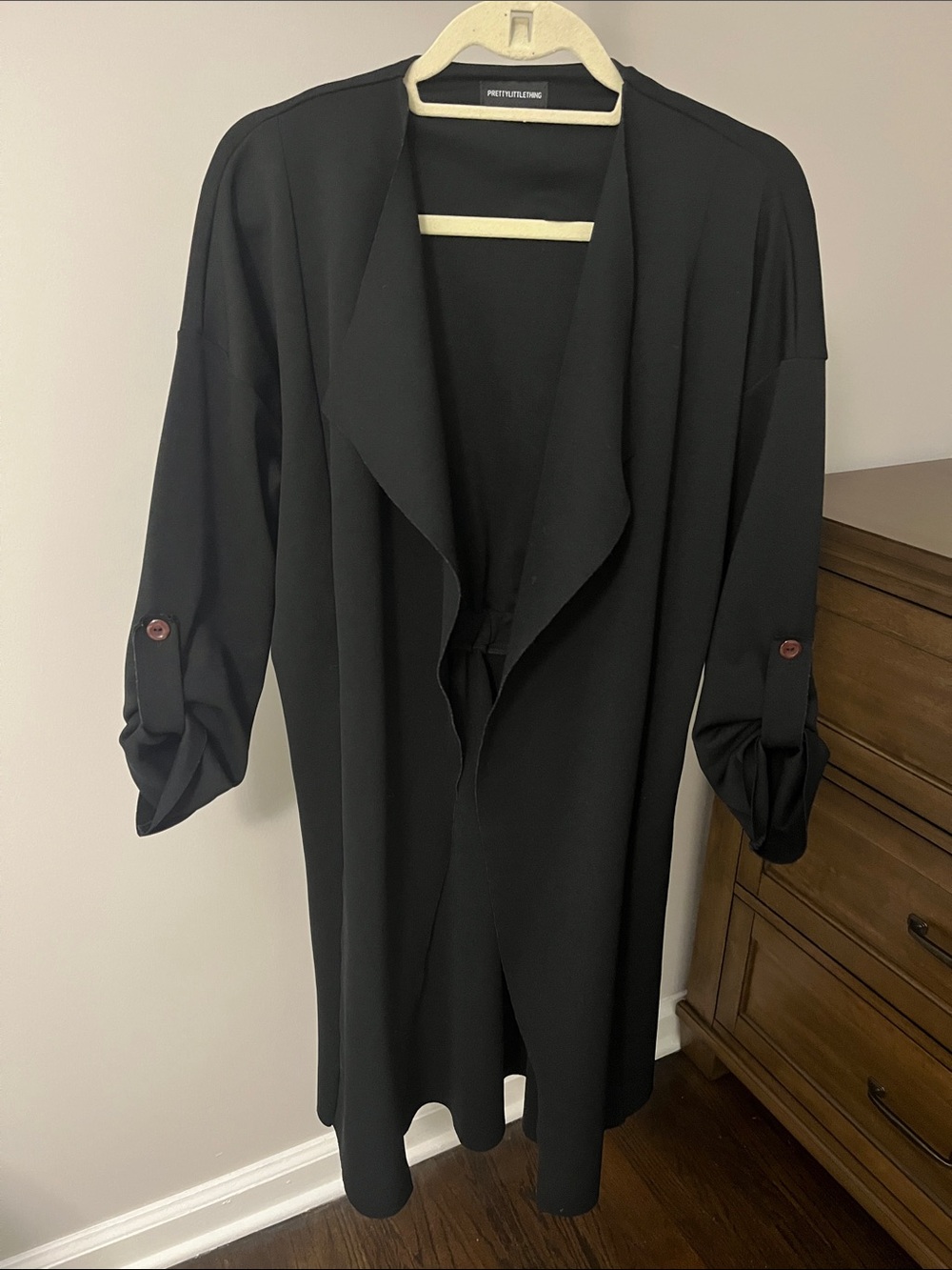 PRETTYLITTLETHING Black Open-Front Longline Jacket